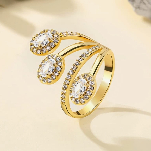 18k Gold & AAAAA CZ Wrap Cocktail Ring NWT - Picture 3 of 4